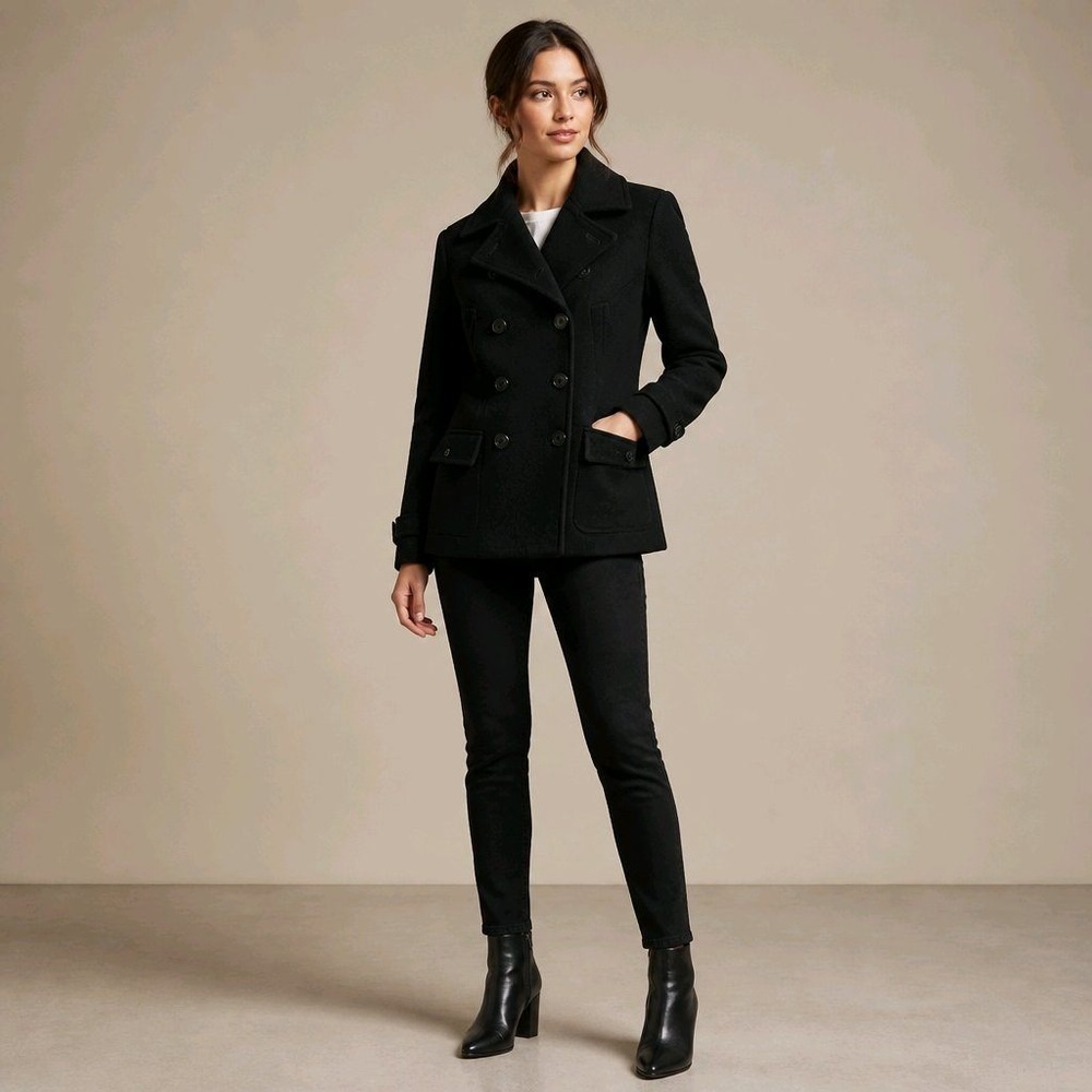 Lauren Ralph Lauren XS Wool Angora Peacoat Black Double Breasted Jacket